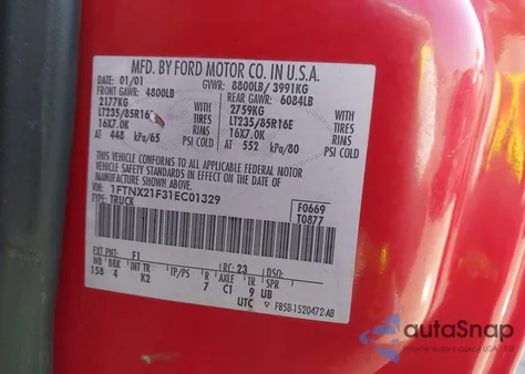 2001 Ford F-250 Lariat/Xl/Xlt z USA, uszkodzony, nr VIN 1FTNX21F31EC01329